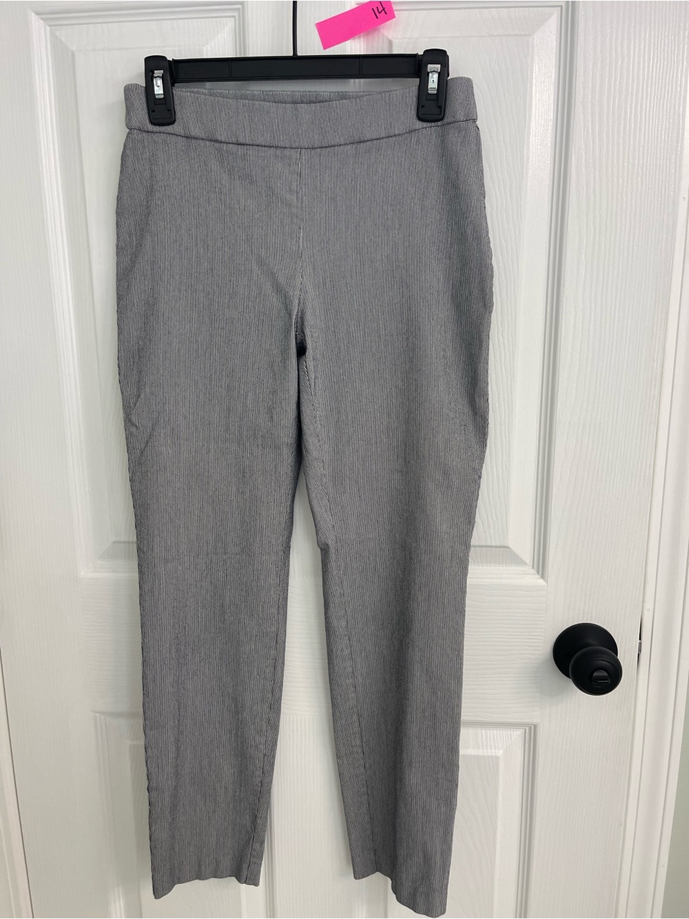 Ellen Tracy Navy Pin Striped Straight-Leg Pull-On Pants